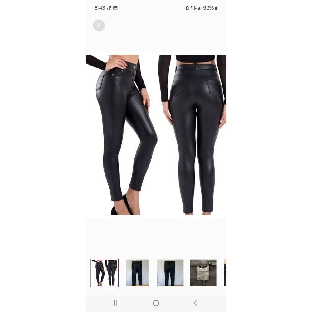 New TAGOO Small Black Faux Leather Leggings High Waist Skinny Pull-On Pants